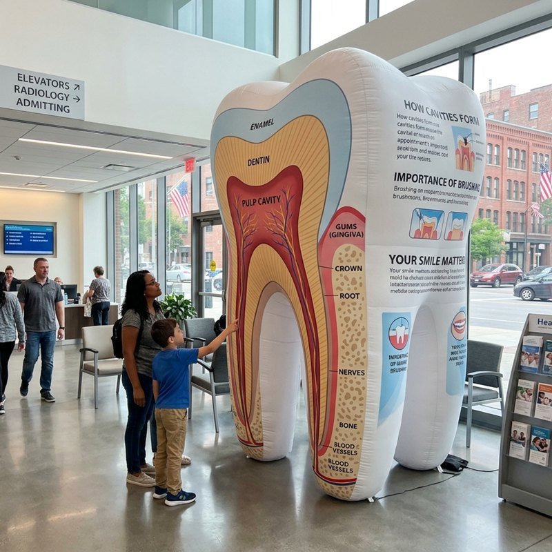 Inflatable tooth model showing a labeled cross-section