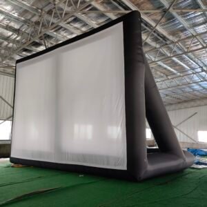 Black inflatable projection screen with triangular rear supports